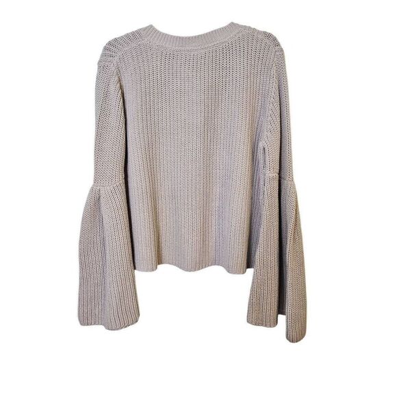 Free People light gray v neck cotton box sweater with bell sleeves.  Size L. - Picture 2 of 4